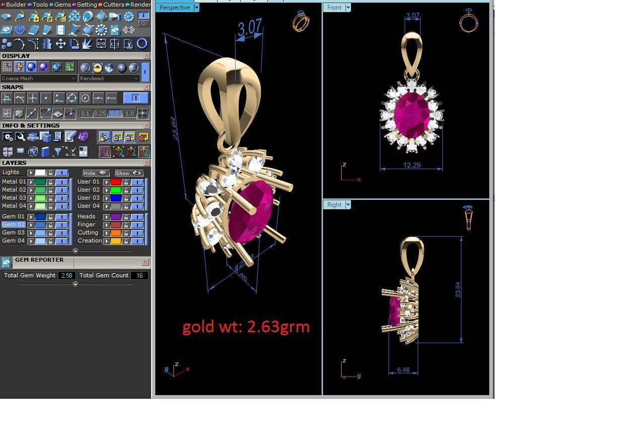 Oval Diamond Women Pendant 3DM STL OBJ FBX Render Details 3D print model_13