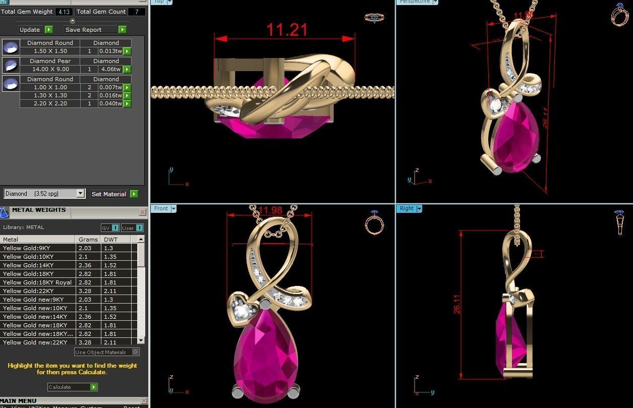 Solitaire Pear Diamond Pendant 3DM STL OBJ FBX Render Details 3D print model_6