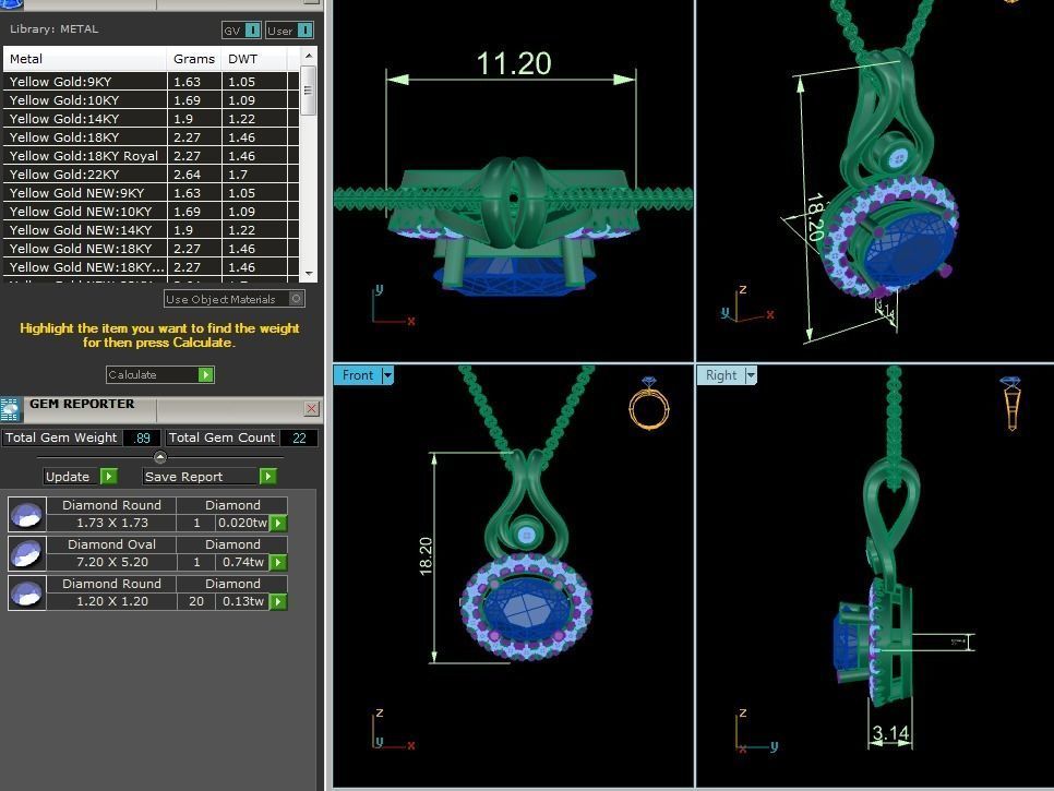 Women Oval Diamond  Pendant 3DM STL OBJ FBX Render Details 3D print model_6