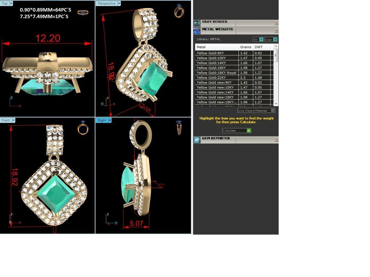 Princess diamond Women Pendant 3DM STL OBJ FBX Render Details 3D print model_6