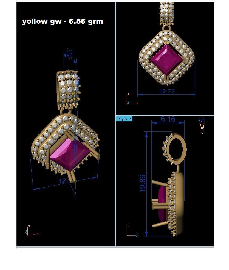 Princess diamond Women Pendant 3DM STL OBJ FBX Render Details 3D print model_13