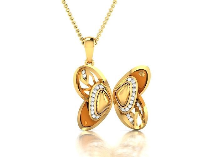 Butterfly Pendant 3DM STL OBJ FBX Render Details 3D print model