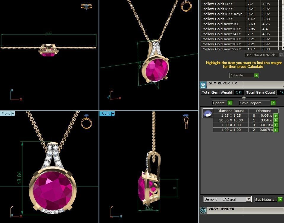 Solitaire Women Pendant 3DM STL OBJ FBX Render Details 3D print model_4