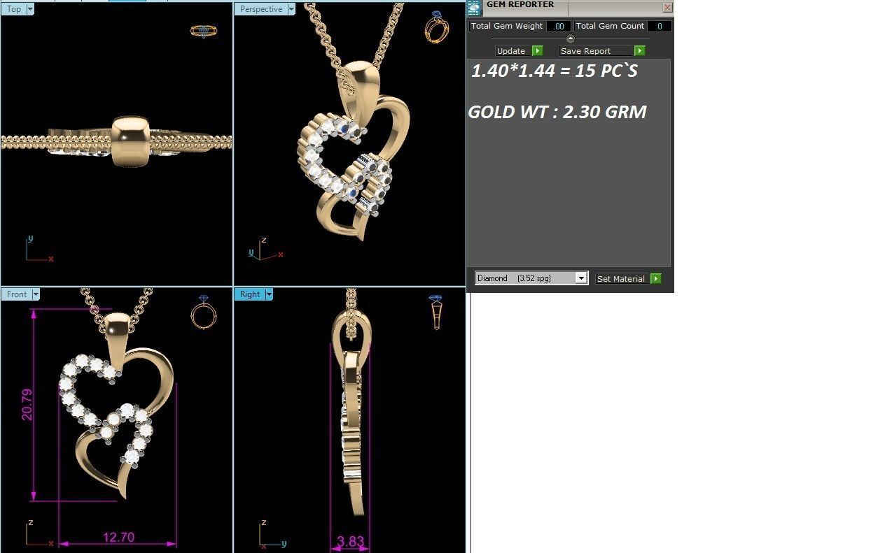 Solitaire Women Heart Pendant 3DM STL OBJ FBX Render Details 3D print model_5