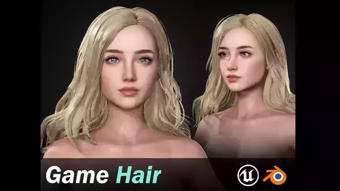 Realtime Long Hair - Game-Ready Low-poly 3D model