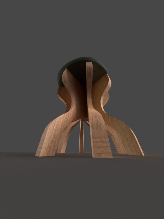 Wooden Stool 3D model_3