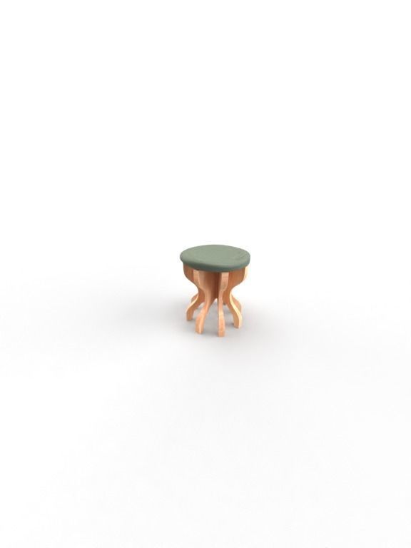Wooden Stool 3D model_2