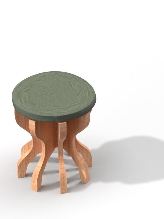 Wooden Stool 3D model_1