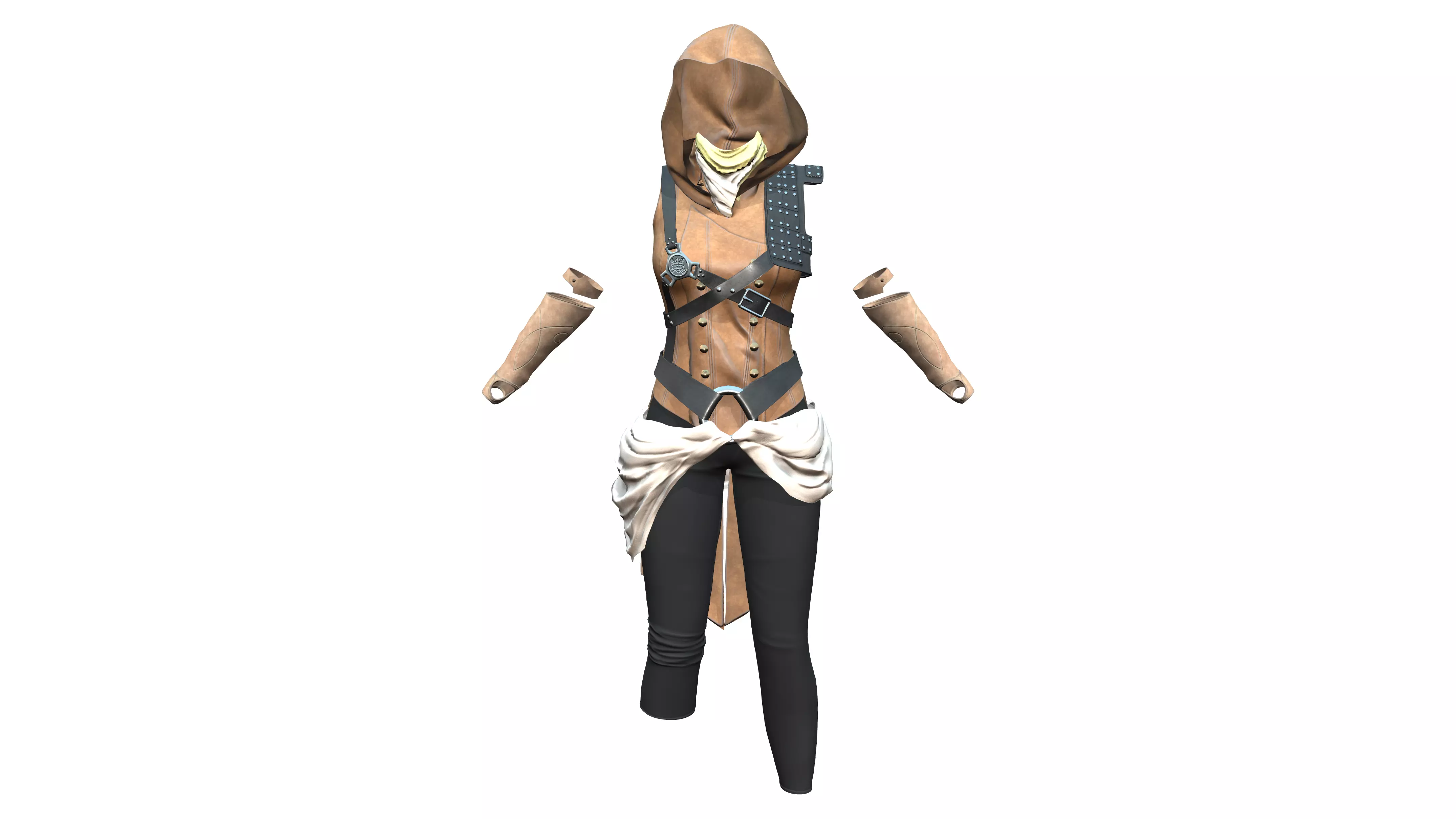 Hooded Assasin Samurai Full Outfit Low-poly 3D model