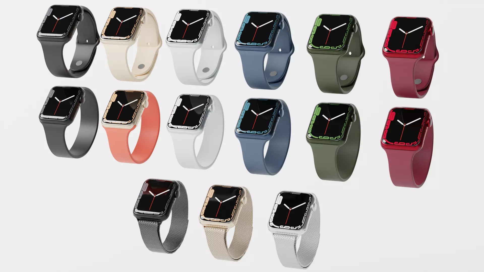 Apple Watch Collection All Colors Low-poly 3D model