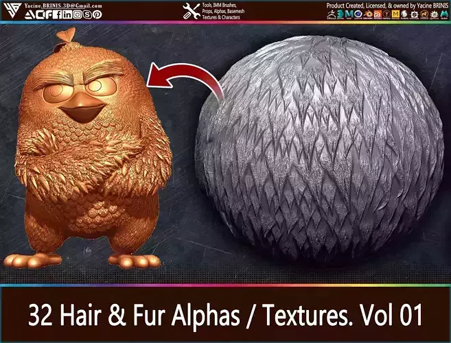32 Hair and Fur Alphas Textures Vol 01 Low-poly 3D model