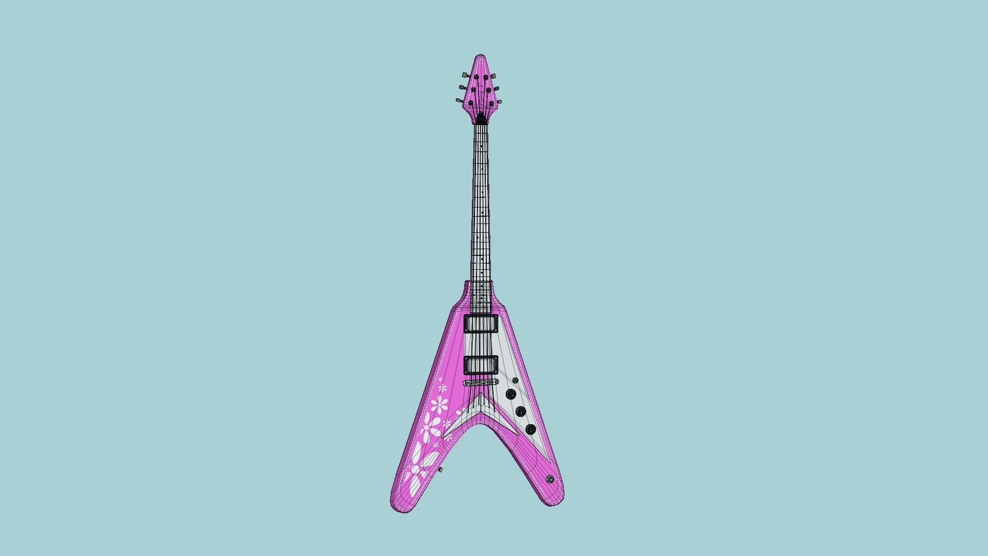 Electric Guitar D10 Pink - Music Instrument Design Low-poly 3D model_6
