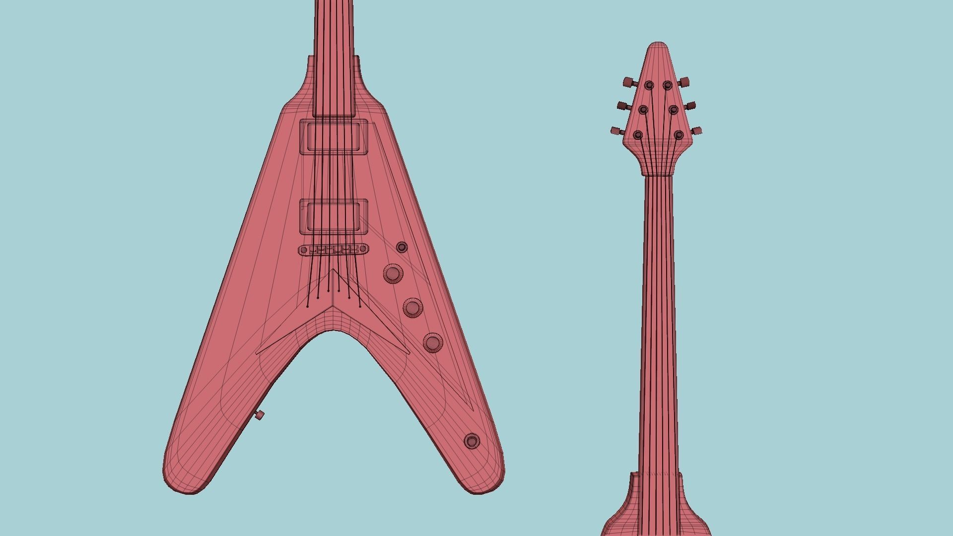 Electric Guitar D10 Pink - Music Instrument Design Low-poly 3D model_15