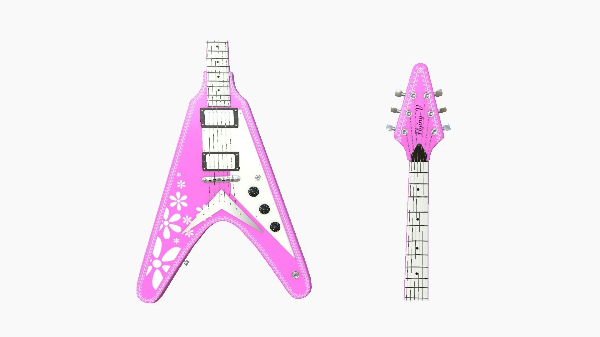 Electric Guitar D10 Pink - Music Instrument Design Low-poly 3D model_4