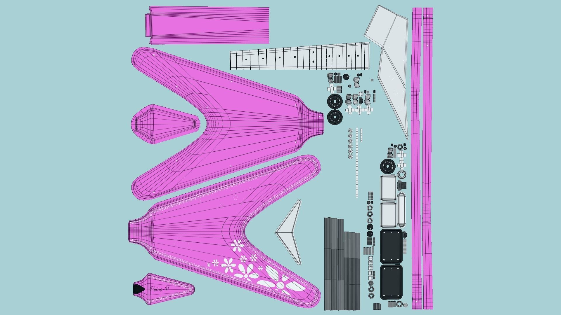 Electric Guitar D10 Pink - Music Instrument Design Low-poly 3D model_5