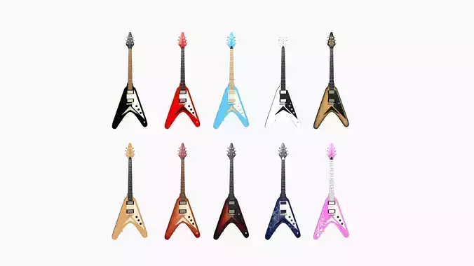 10 Electric Guitars D Collection - Music Instrument Design 
