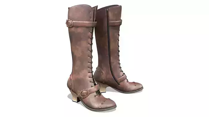 Steampunk Half Heels Vintage Western Knee Calf Boots