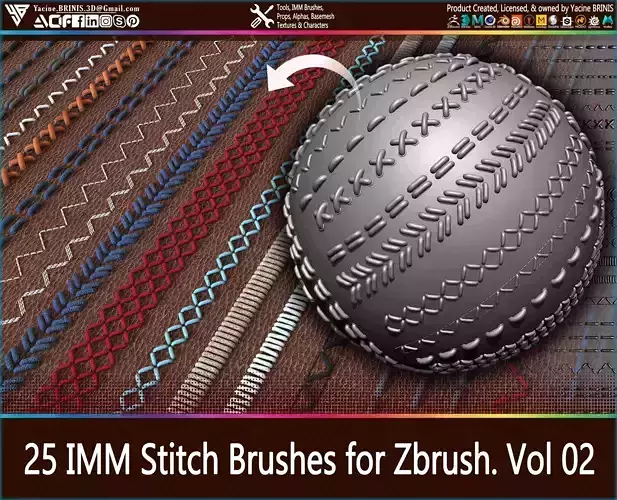 25 IMM Stitches Sewing Brush for Zbrush Vol 01