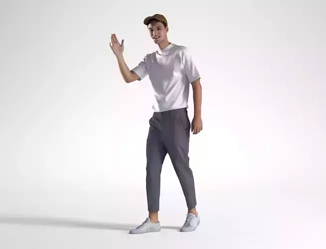 Man Casual Outfit Standing Waving Low poly Ivan 1310