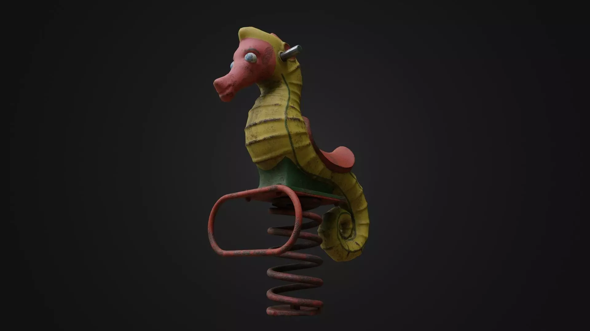 Spring swing seahorse Low-poly 3D model_0