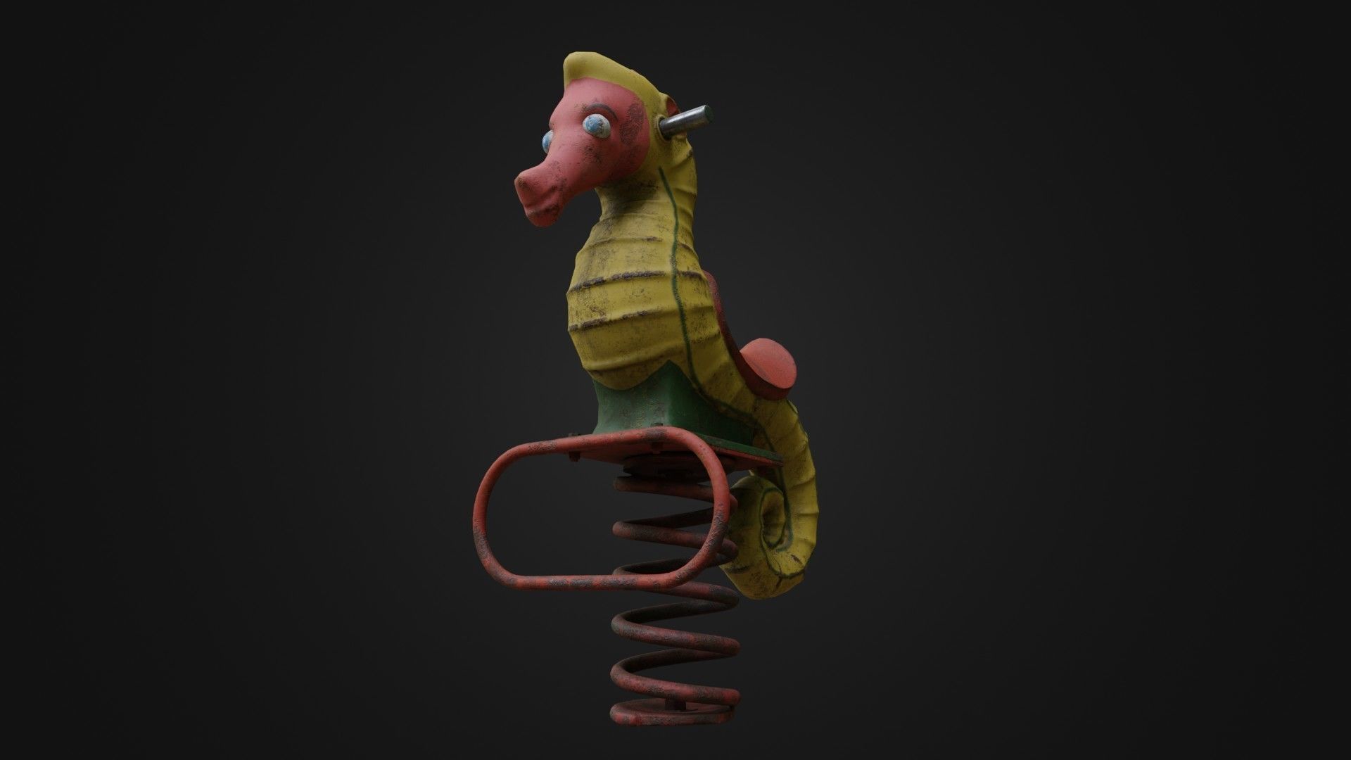 Spring swing seahorse Low-poly 3D model_2