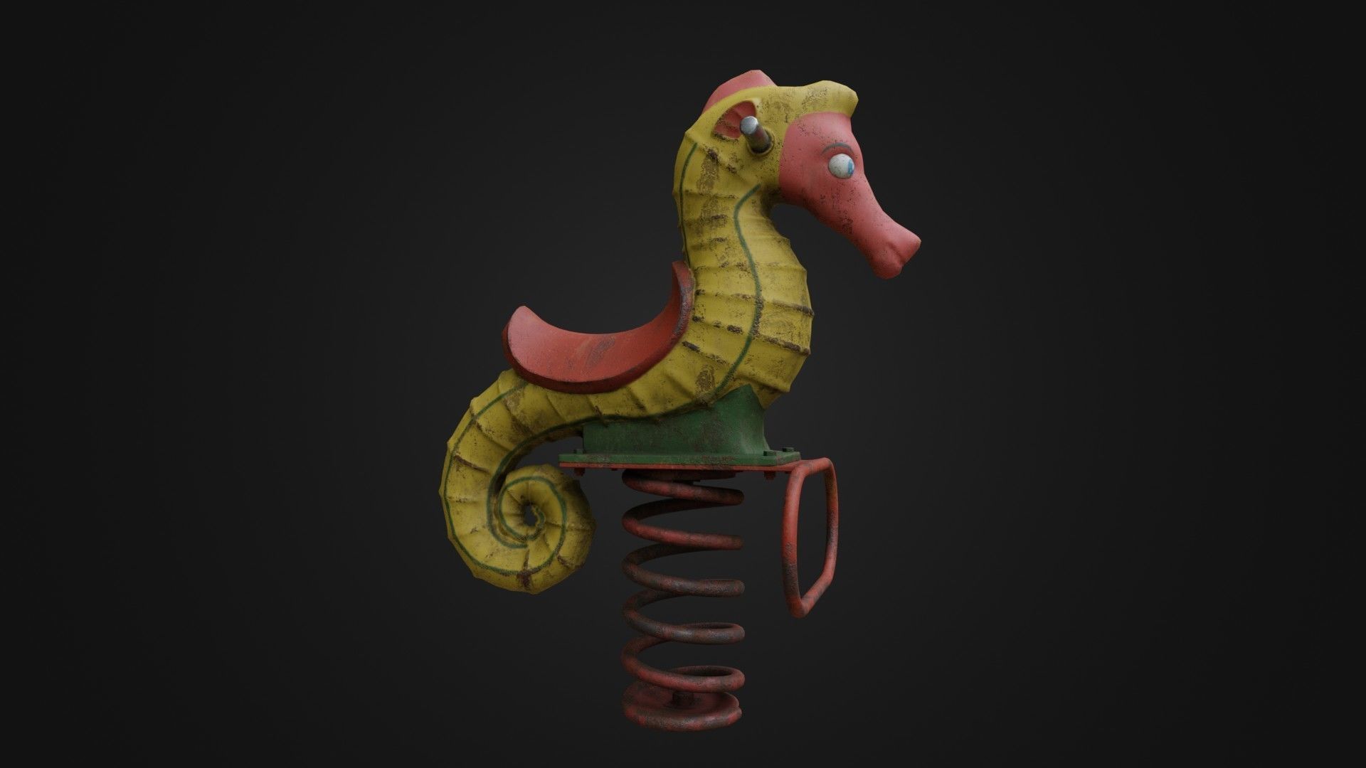 Spring swing seahorse Low-poly 3D model_13
