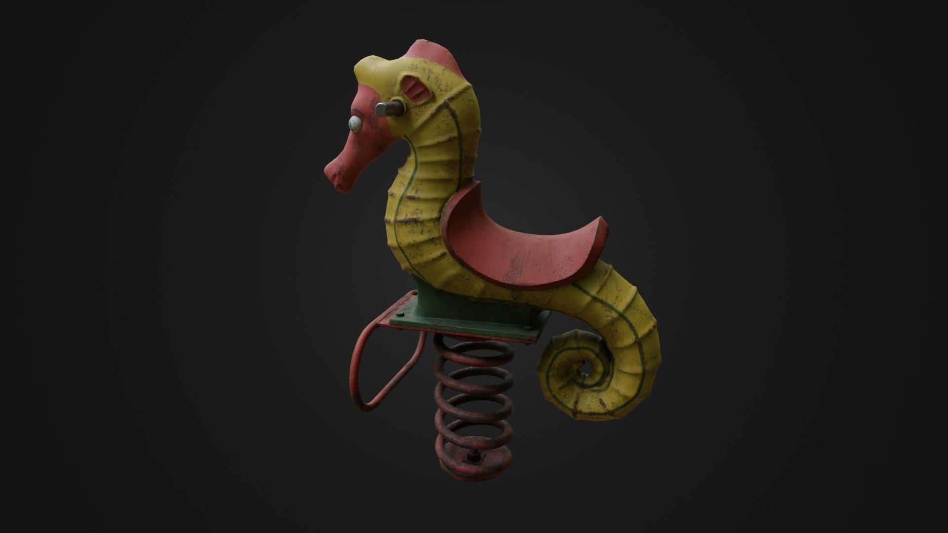 Spring swing seahorse Low-poly 3D model_33