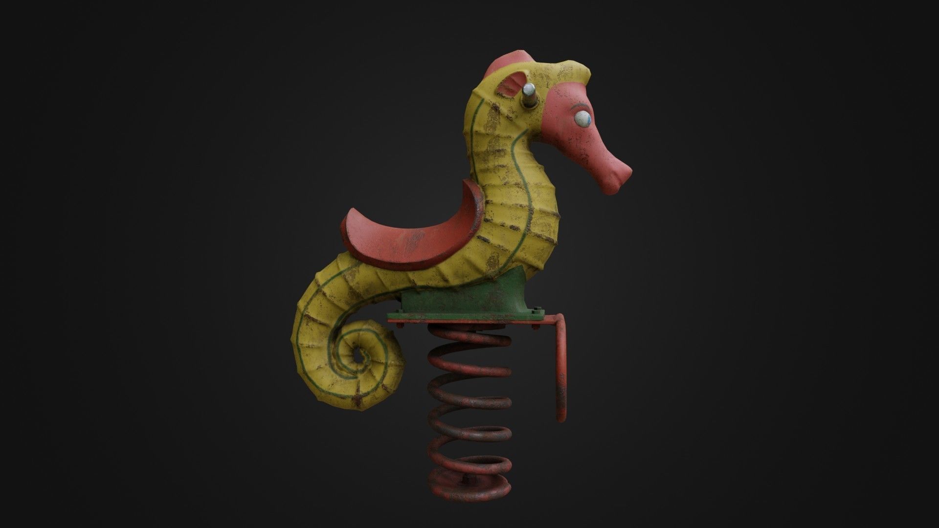 Spring swing seahorse Low-poly 3D model_14