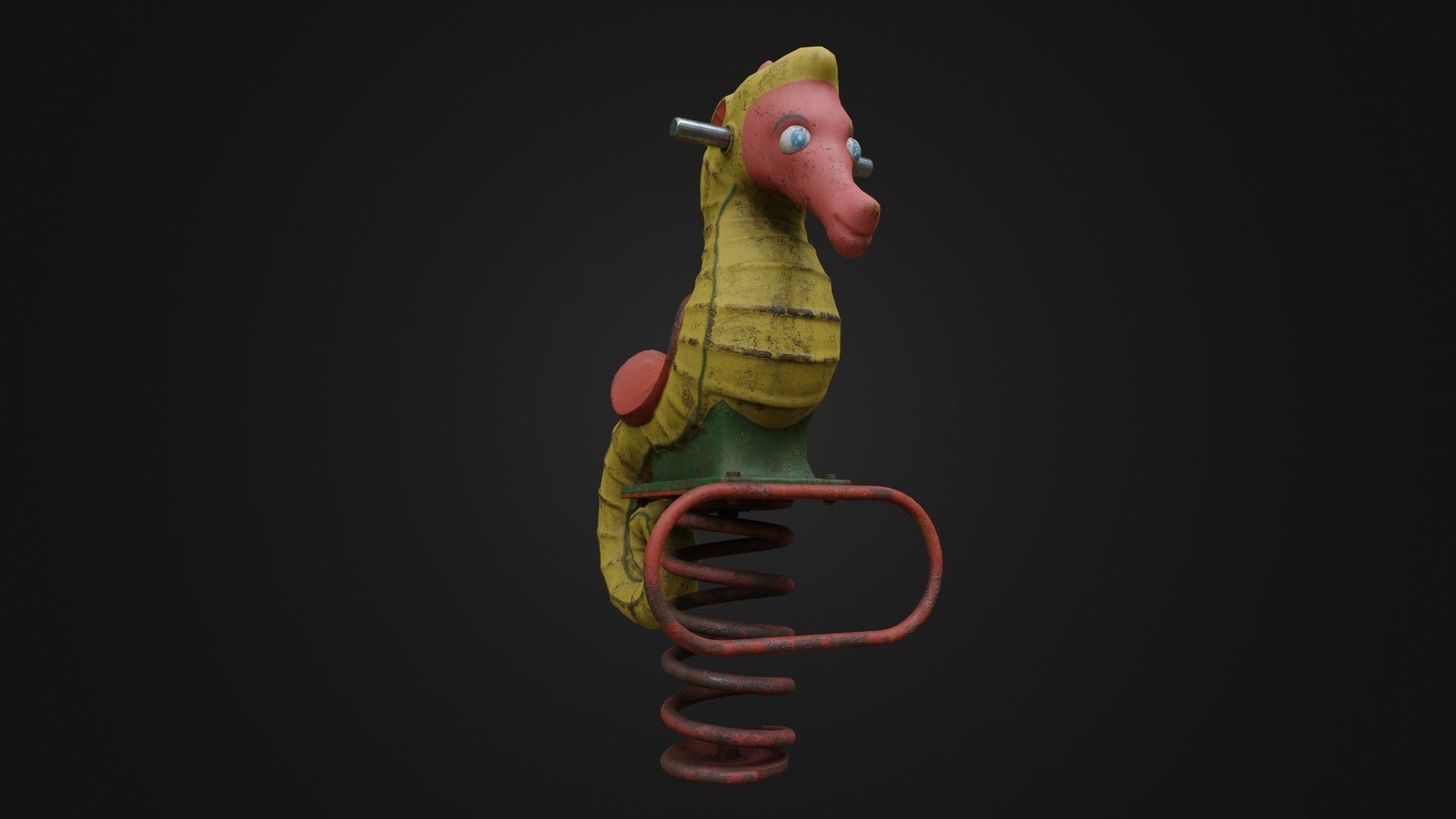Spring swing seahorse Low-poly 3D model_9