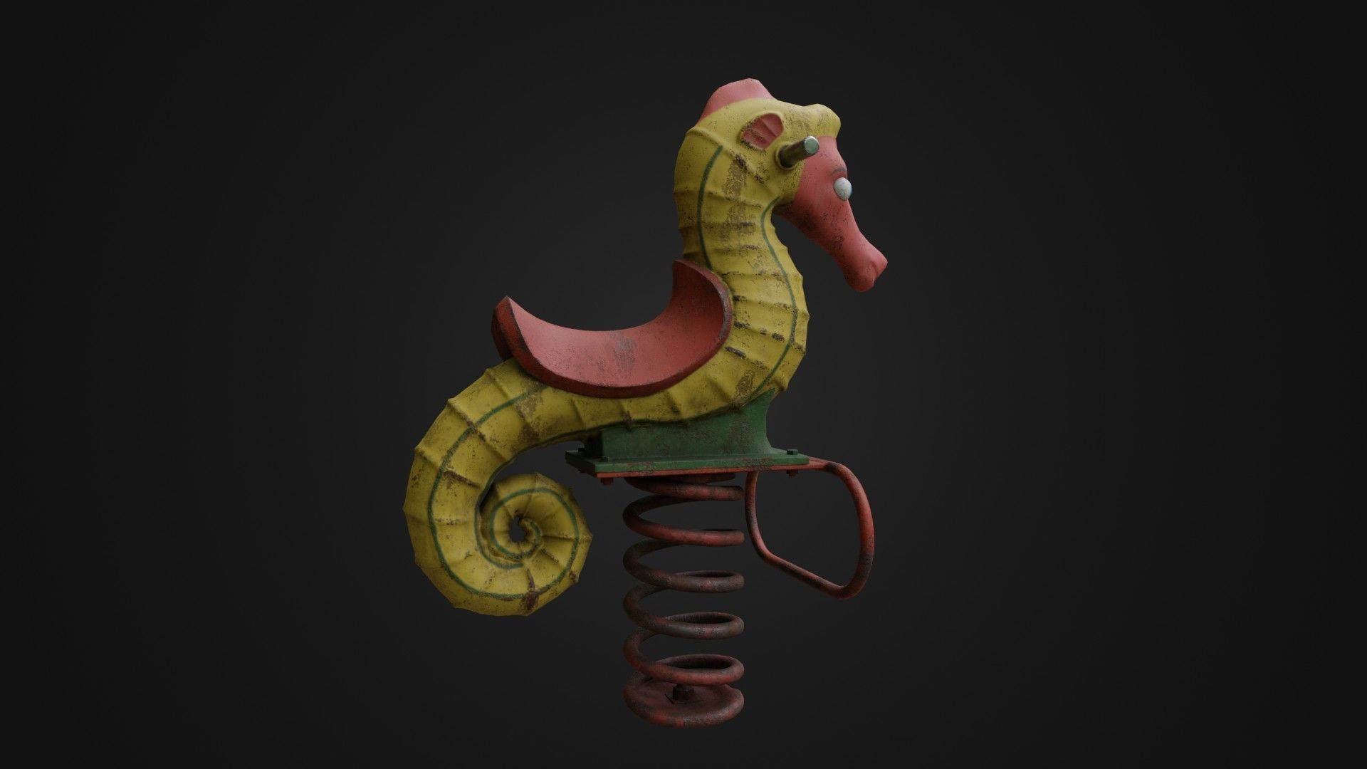 Spring swing seahorse Low-poly 3D model_17