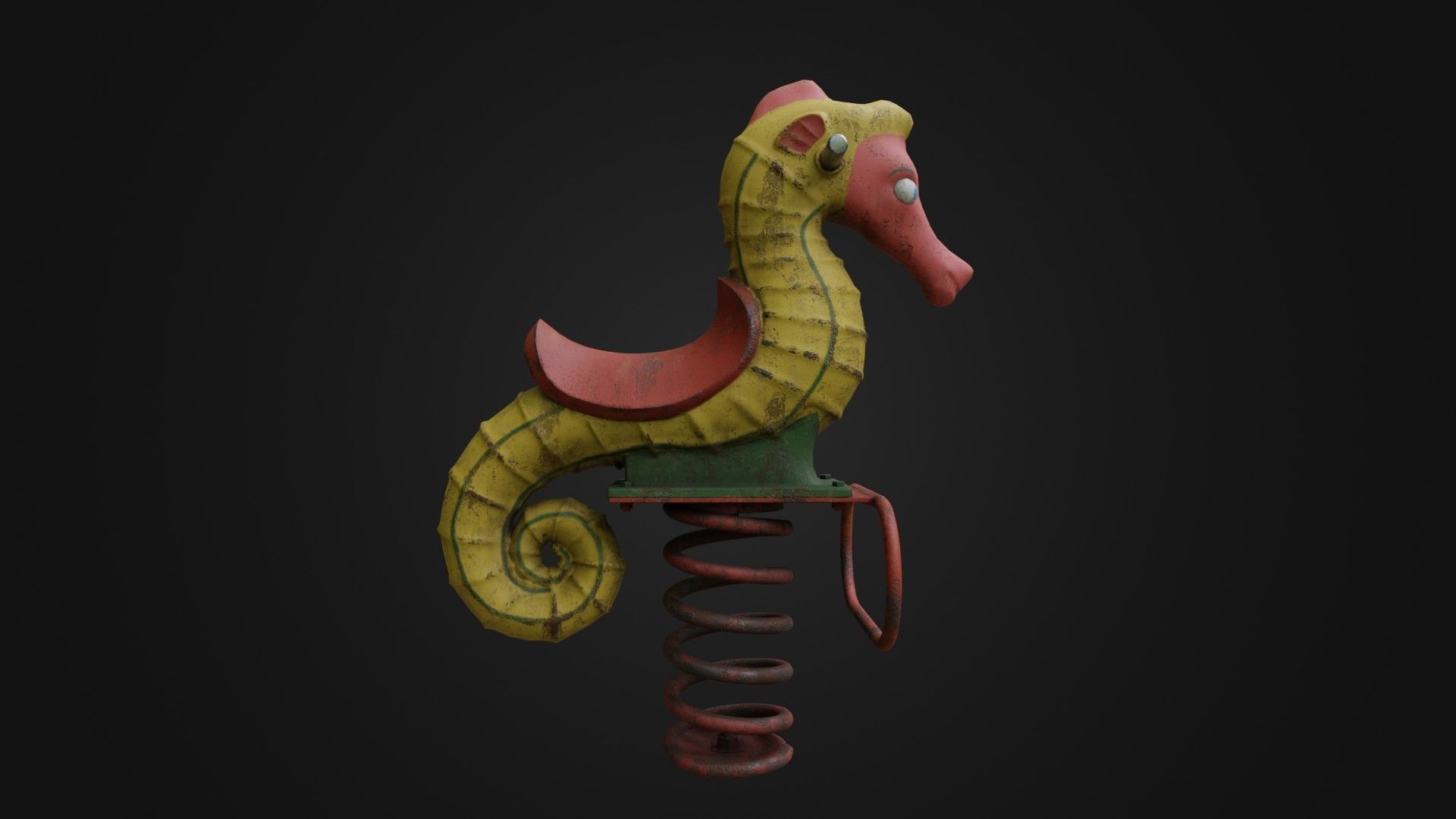 Spring swing seahorse Low-poly 3D model_15