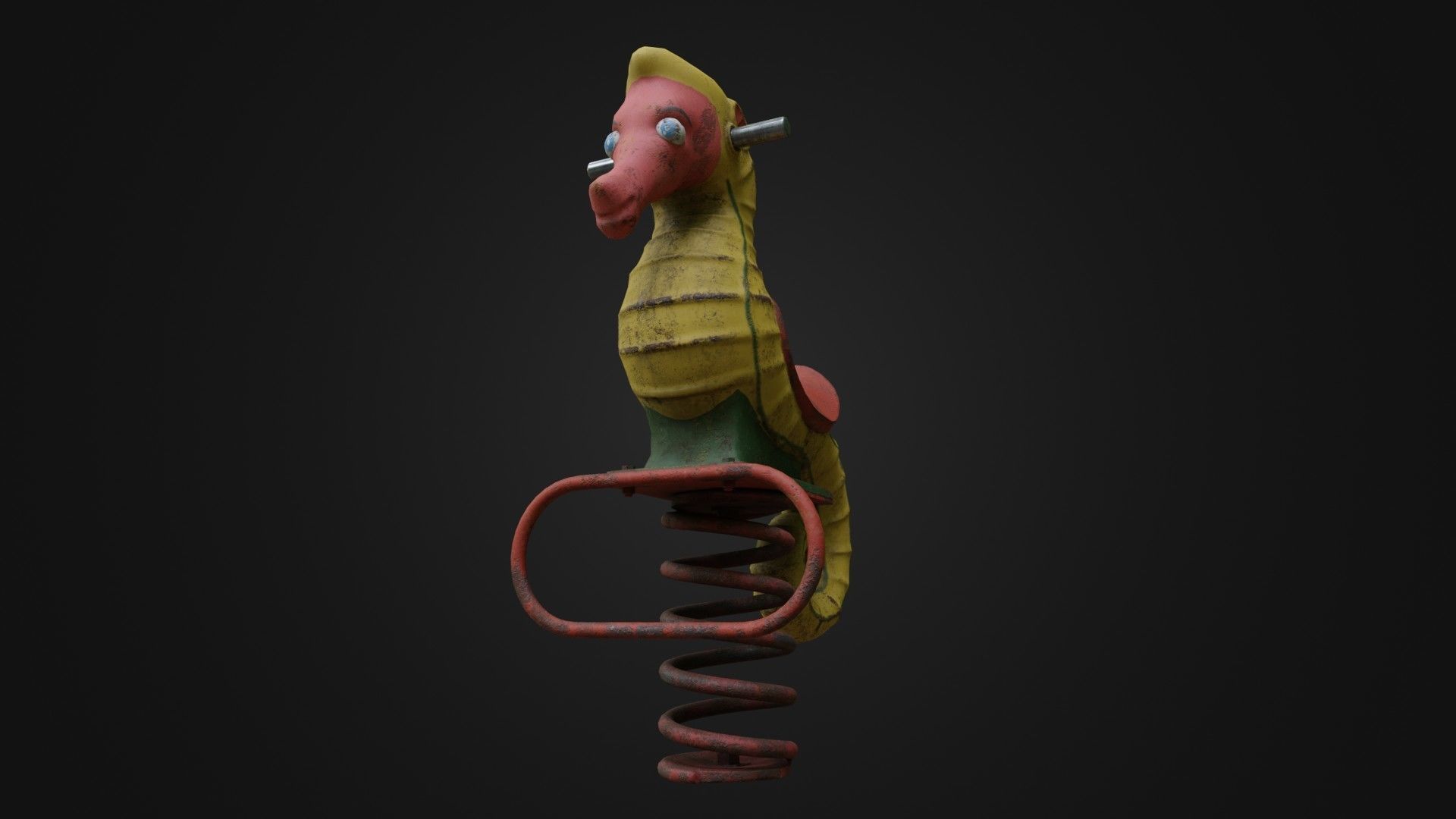 Spring swing seahorse Low-poly 3D model_3