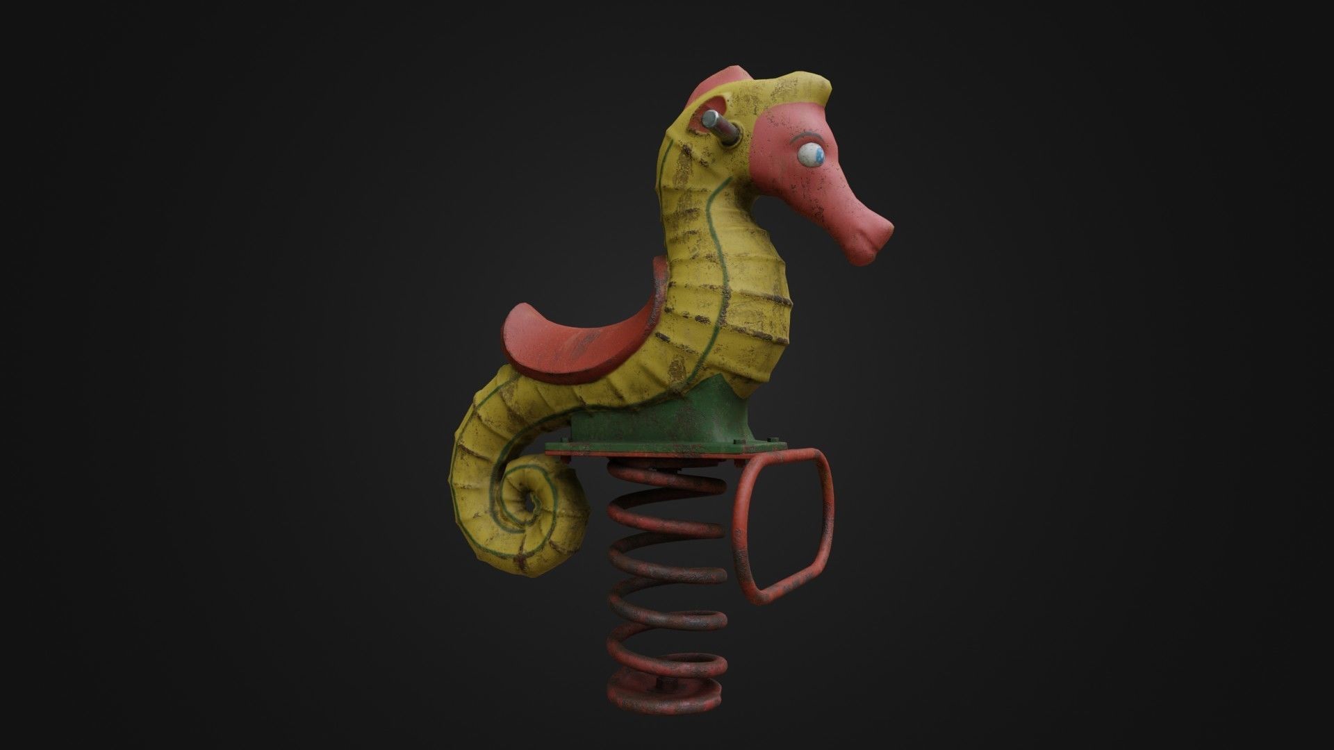 Spring swing seahorse Low-poly 3D model_12
