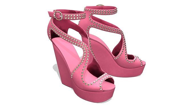Timeless Studded Wedges Heel Shoes Low-poly 3D model