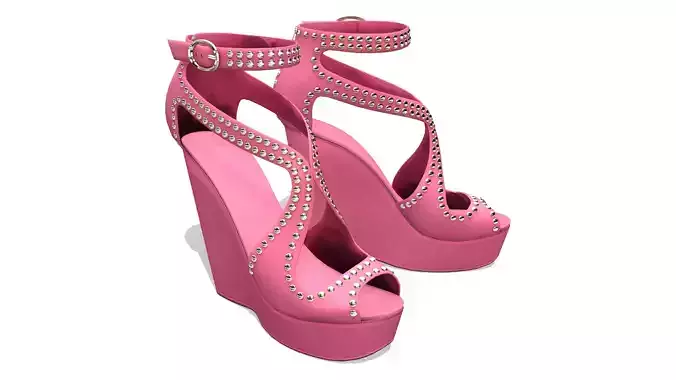 Timeless Studded Wedges Heel Shoes Low-poly 3D model