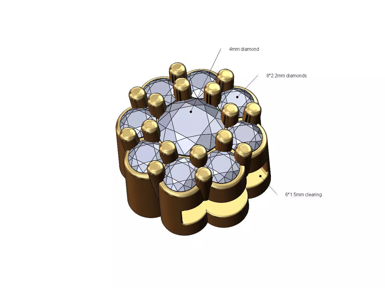 Round bubble diamond cluster bracelet slider 3D print model