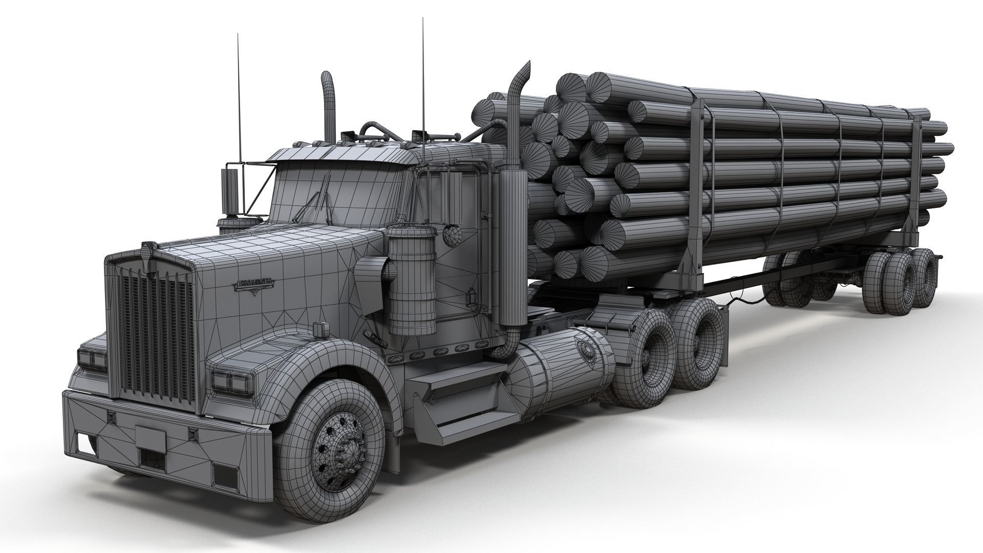 Kenworth log truck Low-poly 3D model_17