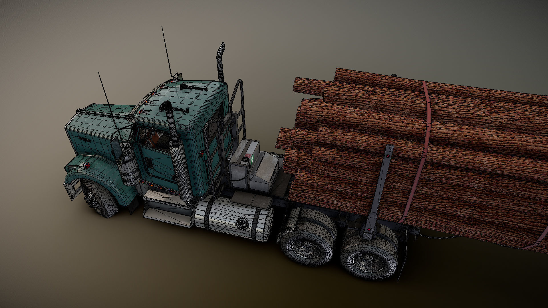 Kenworth log truck Low-poly 3D model_36