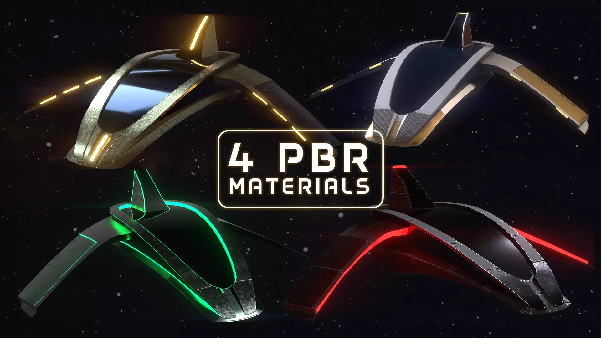 Futuristic spaceship with 4 different materials 4k Low-poly 3D model_0