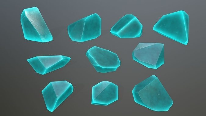 Crystal Set of turquoise glass pieces Low-poly 3D model