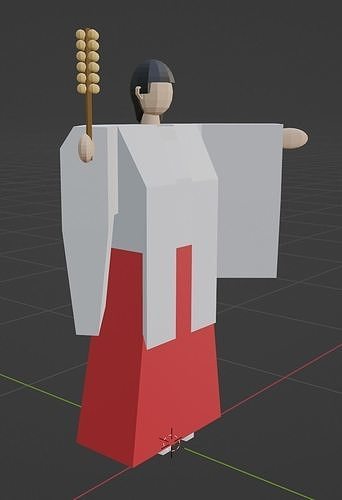 MIKO-JAPAN japanese woman holding stick Low-poly 3D model