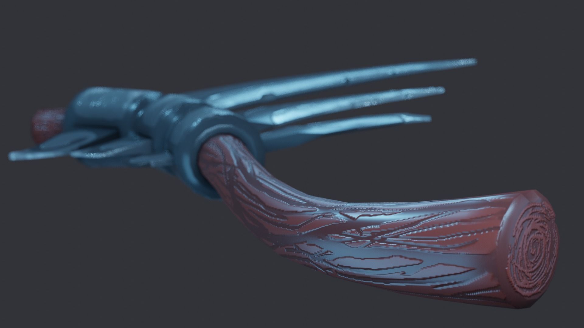 Stylized type triple bladed scythe Low-poly 3D model_24