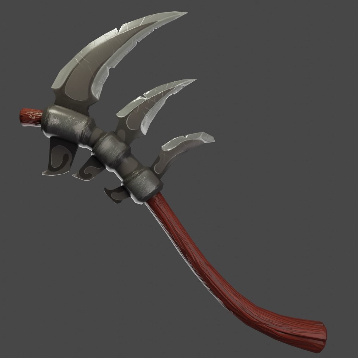 Stylized type triple bladed scythe Low-poly 3D model_16
