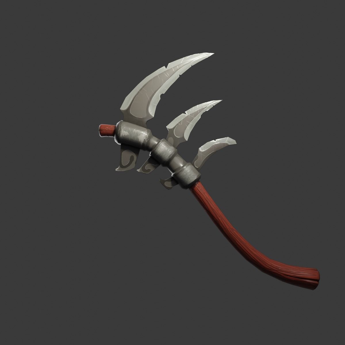 Stylized type triple bladed scythe Low-poly 3D model_12