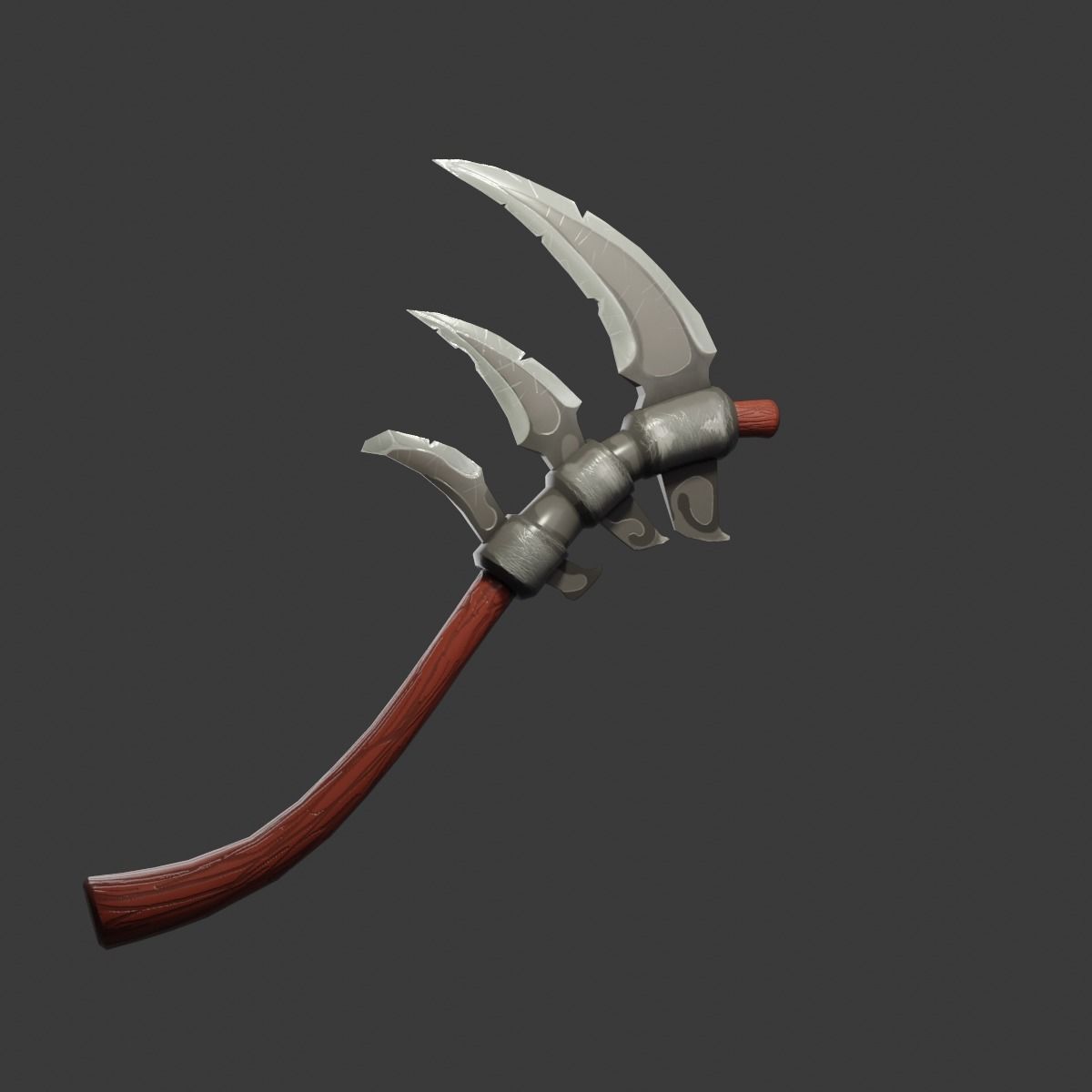 Stylized type triple bladed scythe Low-poly 3D model_7