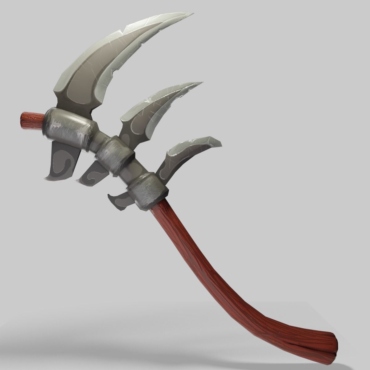 Stylized type triple bladed scythe Low-poly 3D model_17