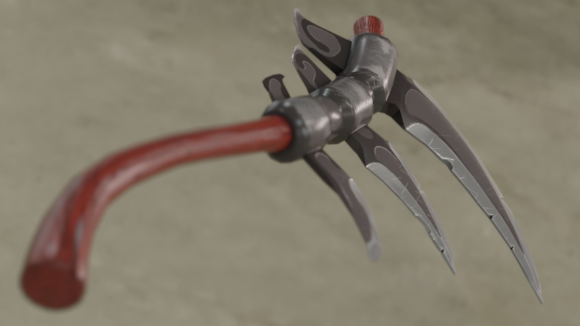 Stylized type triple bladed scythe Low-poly 3D model_20