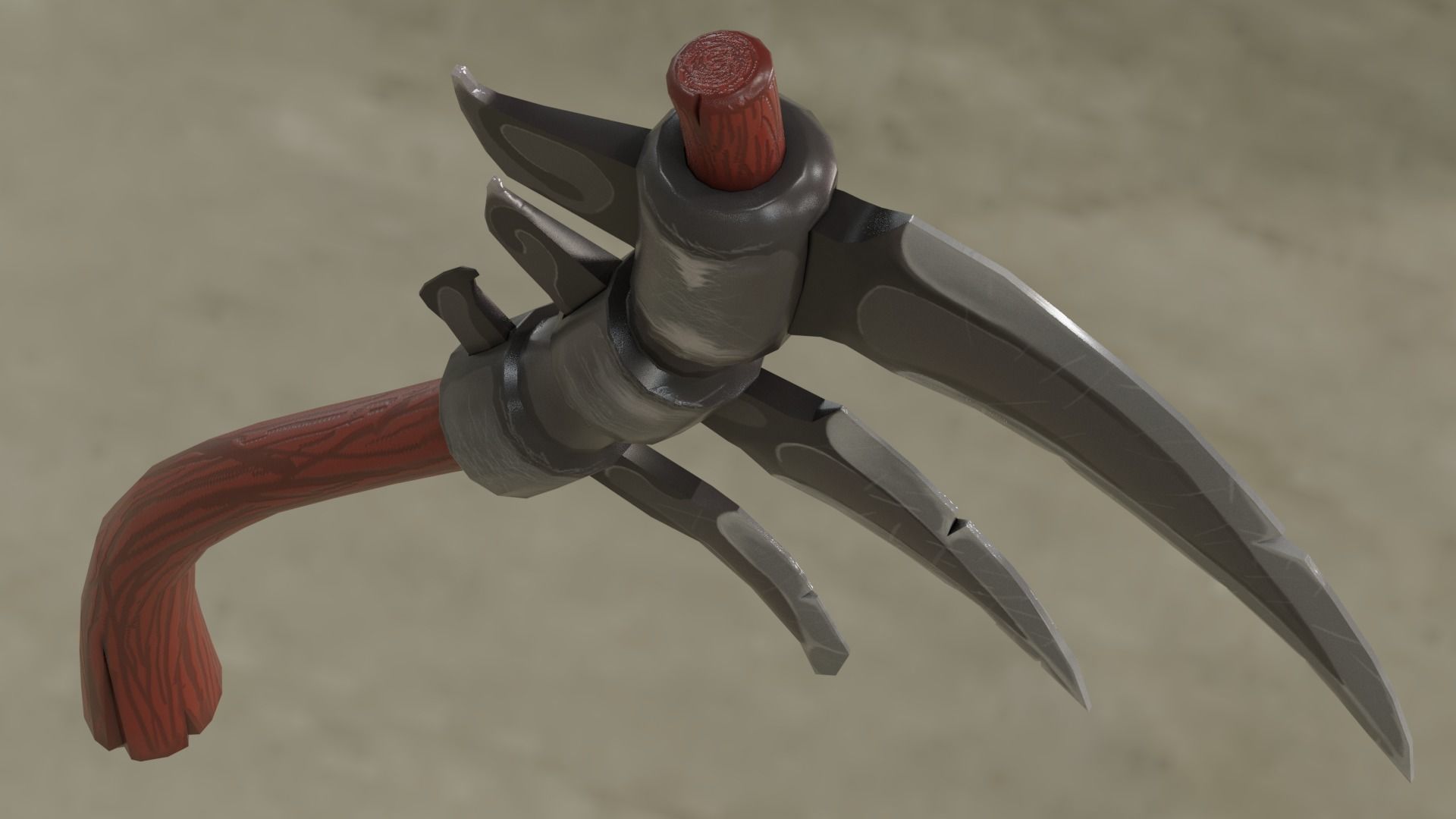 Stylized type triple bladed scythe Low-poly 3D model_22