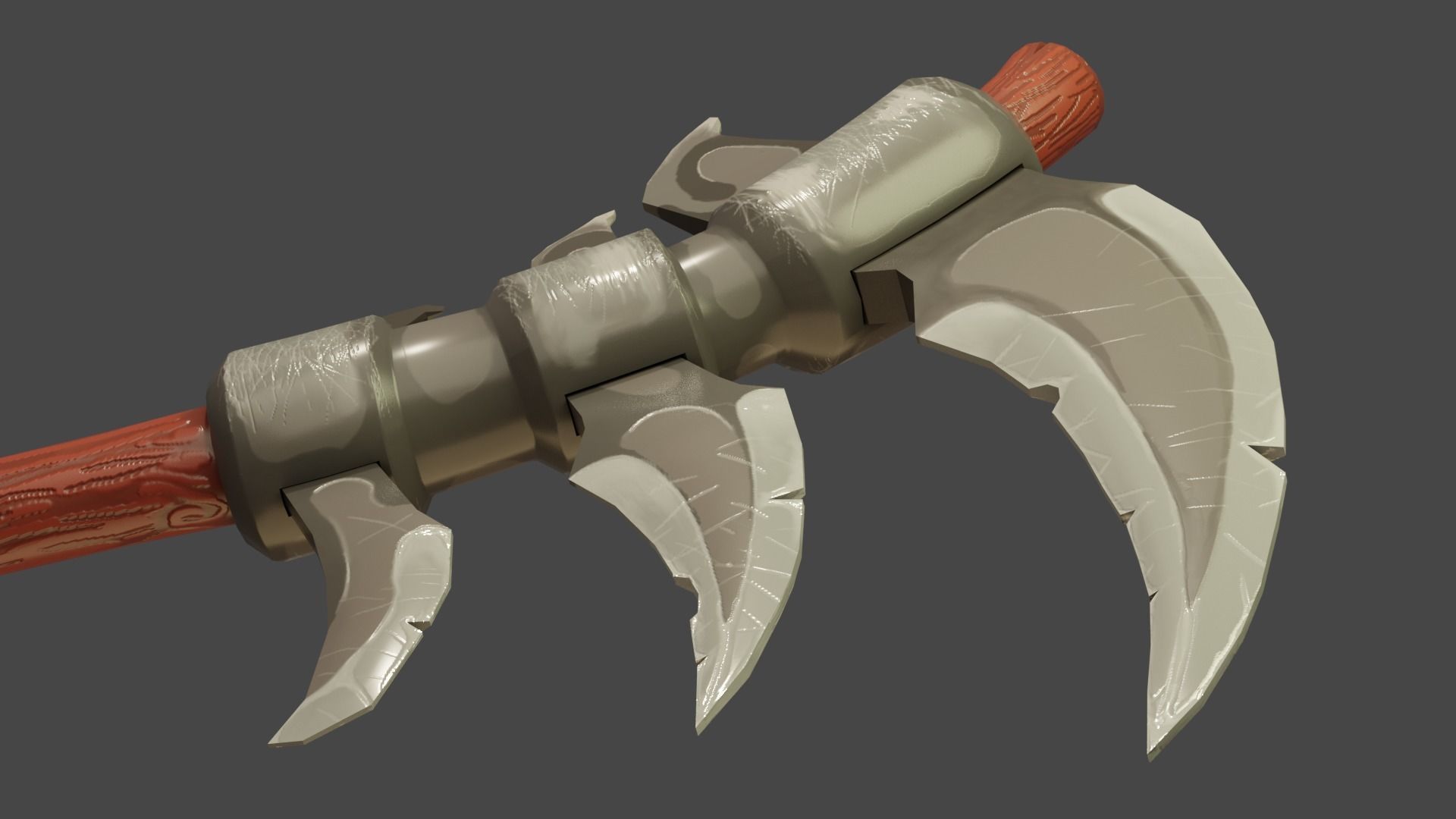 Stylized type triple bladed scythe Low-poly 3D model_23