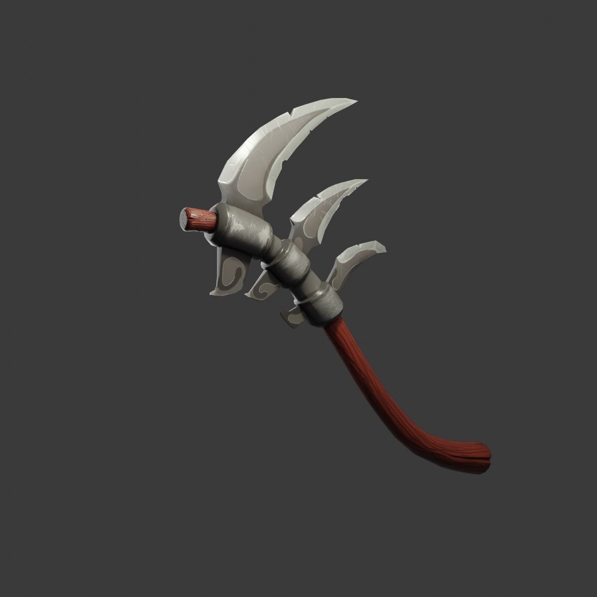 Stylized type triple bladed scythe Low-poly 3D model_2